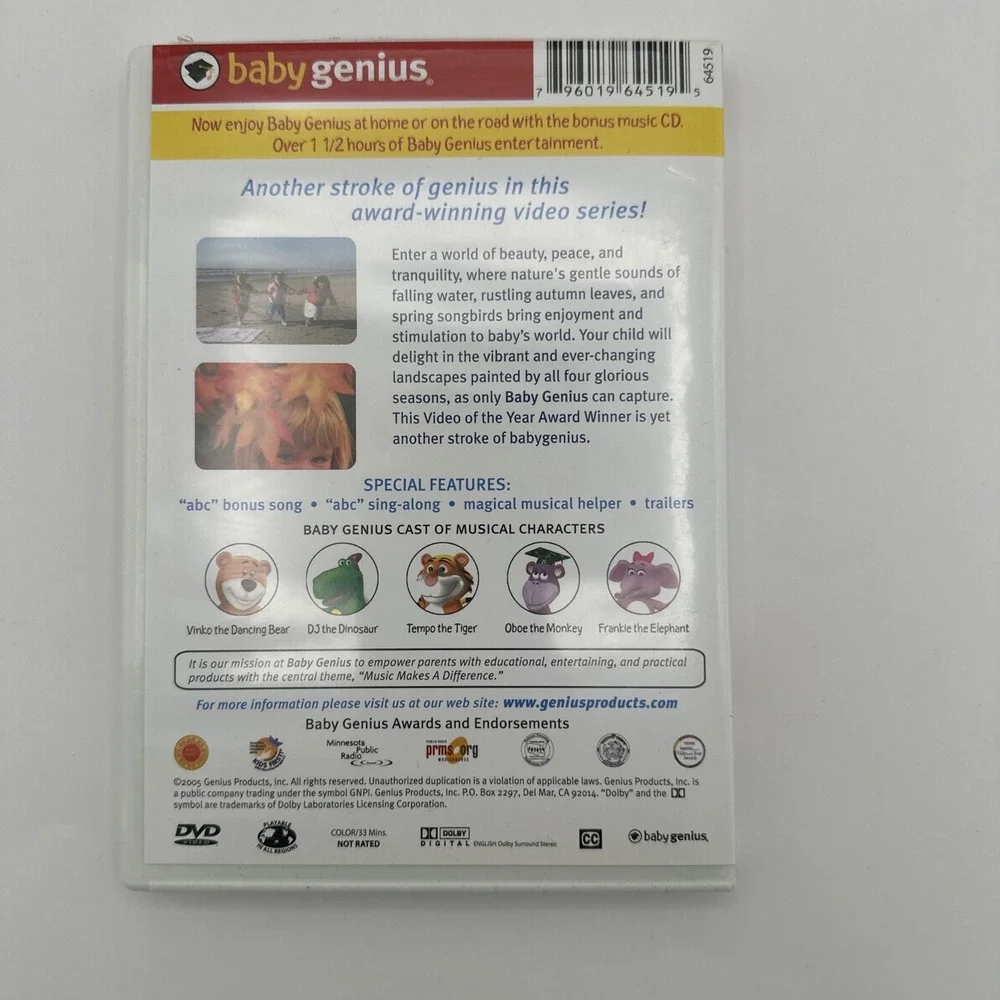 Baby Genius LOT OF 4 DVD's Nursery,‎ The Four Seasons,Favorite Songs, Mozart